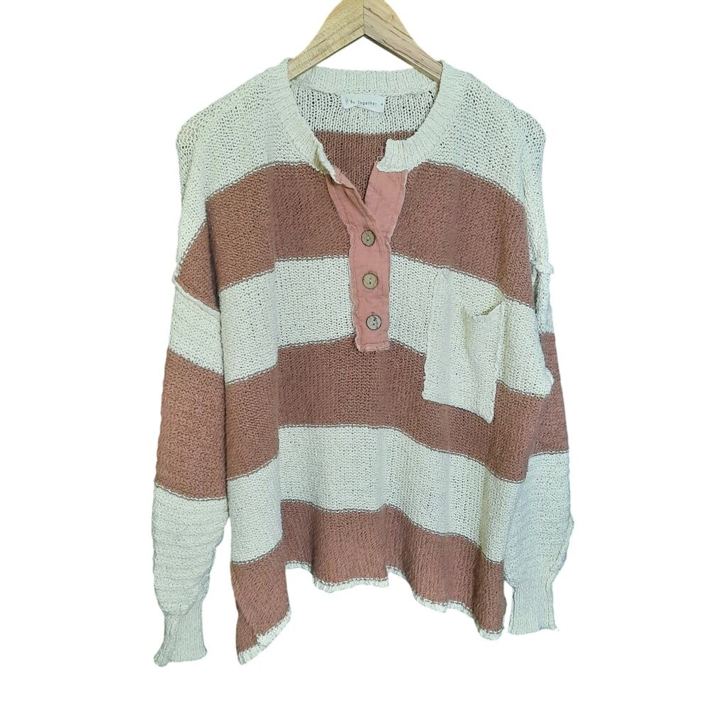 By Together Cream and Dusty Rose Striped Knit Pullover